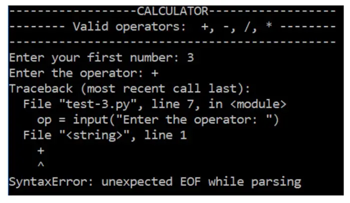 syntaxerror unexpected eof while parsing