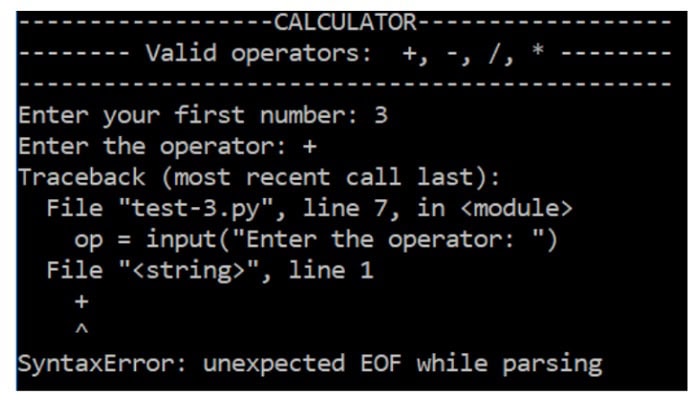 syntaxerror unexpected eof while parsing