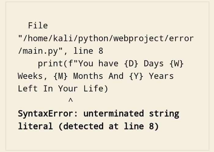 syntaxerror unexpected eof while parsing-Unterminated String Literals