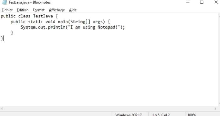 java code on notepad