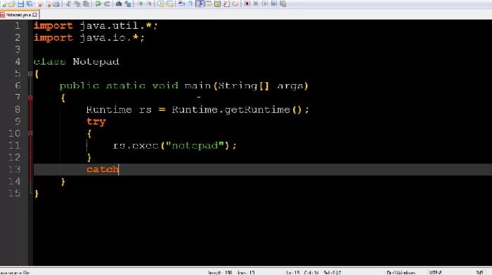 java program in notepad