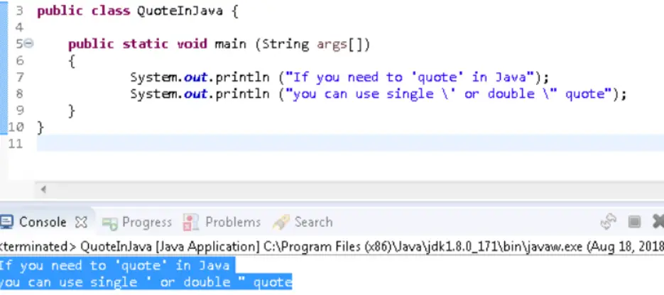 use of quotes in java