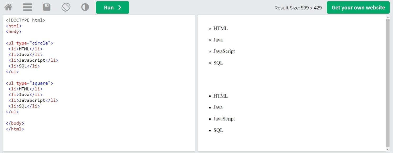 using ul type for lists