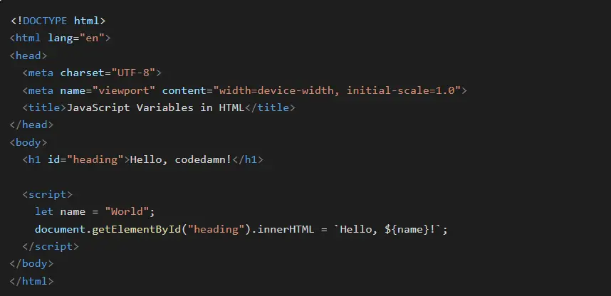 html code using template literals